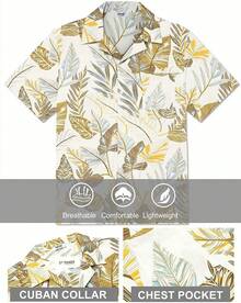 Mens Hawaiian Shirt Short Sleeve Floral Button Down Shirts Tropical Summer Beach Shirts Camp Collar Shirthalloween - W-棕櫚葉 - 查看 7