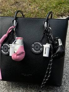 迷你健身套装运动杠铃和拳击手套编织绳钥匙扣包饰，男女皆宜，健身爱好者的完美选择，男女皆宜的理想礼物，适合装饰背包 - 彩色 - 查看 6