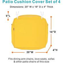 Local Delivery- Outdoor Cushion Slipcovers Waterproof 4 Pack Patio Chair Seat Cushion Covers With Zipper And Tie, 22 X 20 X 4 Inch, Replacement Cover Only - Yellow - View 6