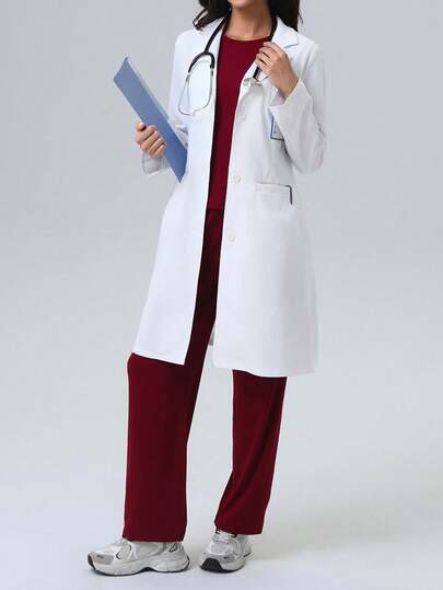 Women Long Sleeve Pocket Lab Coat/Scrubs/Workwear For Nurses, Dentists, Healthcare, Pet Hospital, Laboratory