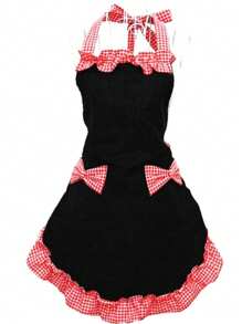 1pc Cute Polka Dot Bowknot Princess Style Apron, Adjustable Waist Strap, Single Pocket Design, Sleeveless Kitchen/Restaurant Uniform For Women