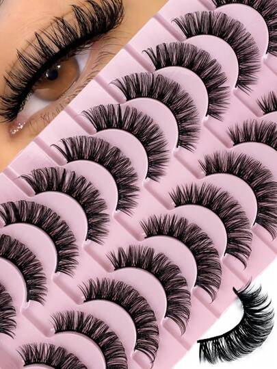 10 par rzęs D Curl Russian Strip, naturalny wygląd, puszyste sztuczne rzęsy z norek, objętość, delikatne, długie, lisie, podnoszące spojrzenie, sztuczne rzęsy, rzęsy, sztuczne rzęsy