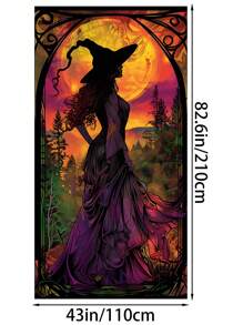 1 pezzo Decorazione per porta di Ognissanti a forma di strega - Elegante sagoma di strega in stile vetro colorato, realizzata in poliestere adatta per interno/esterno, adatta per feste di Ognissanti e decorazioni inquietanti per la casa