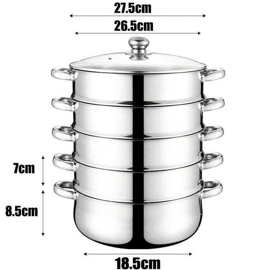 5-Layer 28cm Food Steamer - Stainless Steel Pot For Dumplings Rice Veg Cooking - Silver - View 1