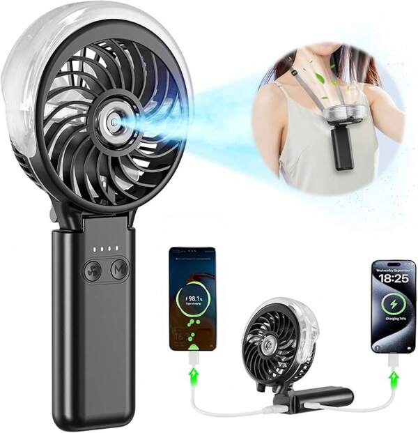 HandFan 5200mAh Upgraded Handheld Misting Fan, Portable Fan Rechargeable, Spray Mist Fans, Hand Cooling Fans Summer Beach Travel Concerts, Gifts Women(Royal Blue)