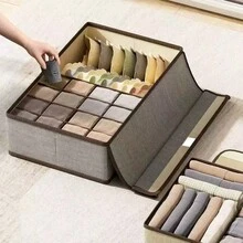 1 件灰色三合一抽屉式收纳盒，棉麻材质 - 灰色 - 查看 1