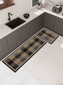 1 pezzo Tappetino da cucina in gel di silice, colore cachi con disegno a blocchi di colore, design lineare, stile minimalista di lusso, tappeto da cucina imbottito anti-fatica, tappeto da cucina assorbente l'acqua e antiscivolo, spessore di circa 3 mm, rifilabile, tappetino morbido e durevole con superficie in tessuto, strato intermedio in schiuma, fondo in gomma, adatto per cucina, bagno, ingresso, lavanderia