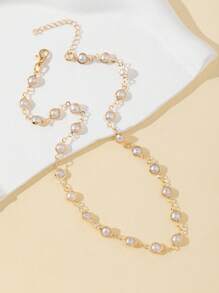 1 Stück goldfarbene Halskette mit Kunstperlen, sexy lange Kette mit blinkender Anhänger, geeignet für den täglichen Gebrauch, Dates, Party, Urlaub, Feiertage, Jahrestag, Geburtstaggeschenk, elegant, raffiniert, minimalistisch, luxuriös, modisch