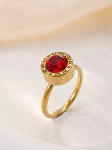 1 pieza Anillo de acero inoxidable chapado en oro de 18k con diamantes para mujer, accesorio elegante y de moda adecuado para uso diario, vacaciones, citas, regalo
