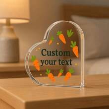 1pc Acrylic Ornaments Personalized Easter Heart Acrylic Plaque With Carrot Design, Custom Text Clear Keepsake For Spring Holiday, Cute Easter Gift For Kids, Friends, Family, Table Decor For Easter Sunday, Bunny Festival Decoration, Transparent Acrylic Ornament, Easter Home Gift Idea For Her Or Him