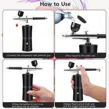 Airbrush Kit With Compressor - 48PSI High-Pressure, Non-Clogging Air Brush Set Cordless Rechargeable With 0.25mm Nozzle And Cleaning Brush For Nail Art, Makeup, Painting, And Cake Decorating - 黑色噴槍 - 查看 7