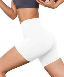Pantalones cortos de ciclismo de cintura alta para mujer, 5 pulgadas, control de abdomen, atlético, correr, gimnasio, yoga, elastano - 02-Blanco - Ver 8