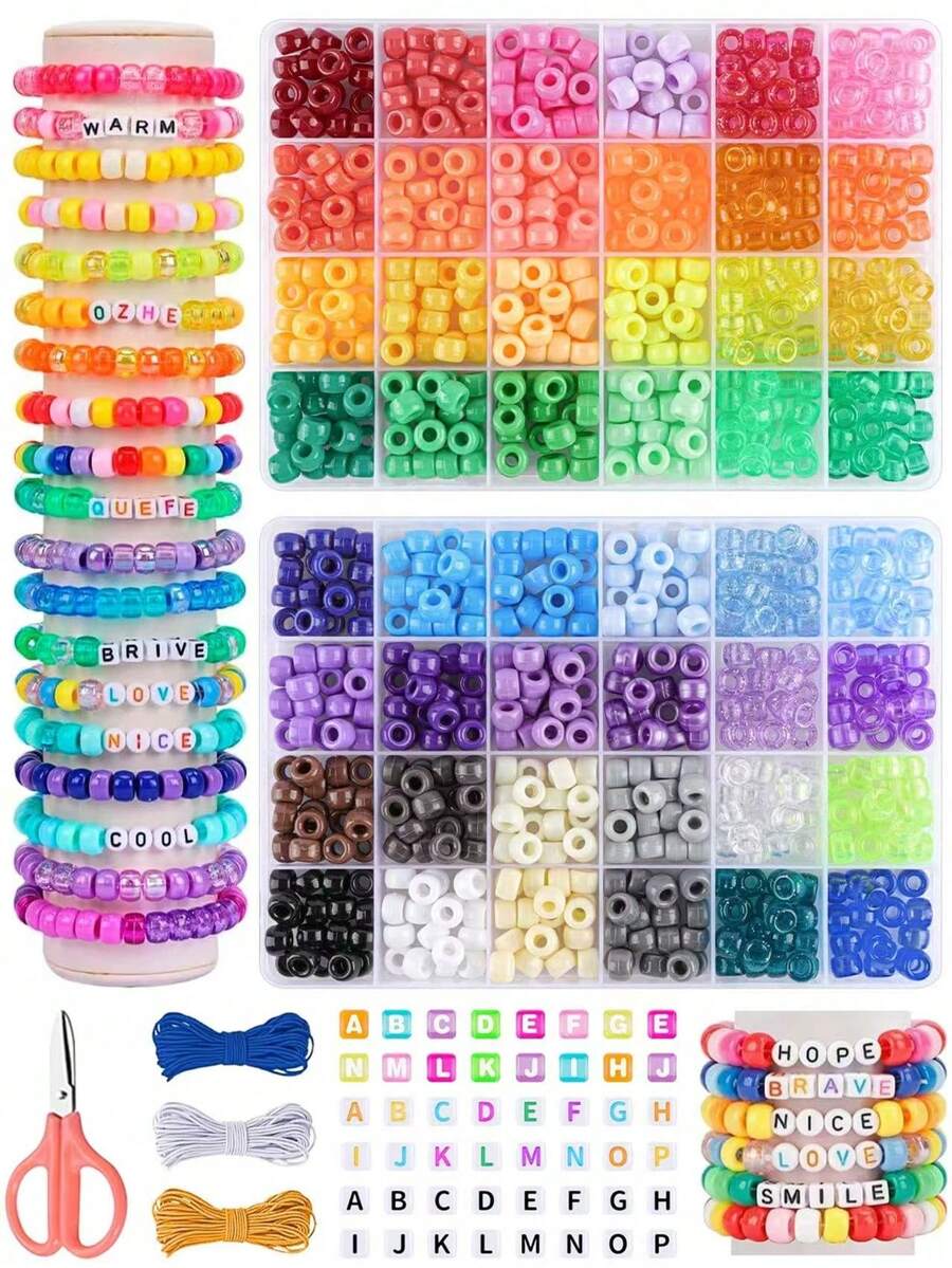Bracelet Hair Accessories Making Kit, Friendship Bracelet Set With Kandi Pony Beads, Letter Beads, DIY Jewelry Craft Adult Gift, DIY Pony Beads - Pony Beads - View 1