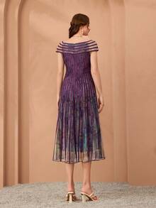 Mgiacy,New Arrival,Shoulder Wear, Strapless, Printed Mesh, Tie, Big Swing, High-End Evening Dress, For, Black Tie Event Dress - Purple - View 2