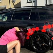 20 Pcs/Set Honeycomb DIY Vinyl Car Stickers, Hexagon Design Car Side Body Wrap Decal, Custom JDM Car Truck Decor Accessories (10pcs Solid + 10pcs Outline)