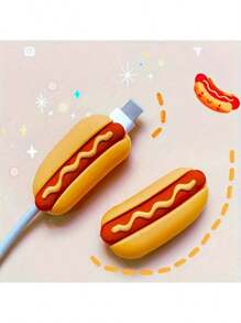 2 pezzi/4 pezzi Protezione cavo di ricarica antistrappo a forma di hamburger e hot dog, custodia di protezione per cavi di ricarica