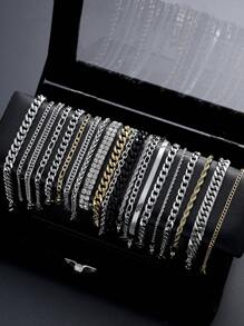 2-7pcs Casual Stainless Steel Chain Bracelet Set, Suitable For Men, Boyfriend, Father, Daily Wear, Birthday Gift