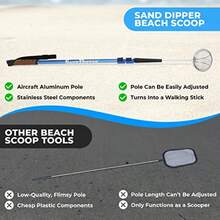 Sand Dipper Full Size Beach Scoop Shovel And Sifter Tool For Beachcombing Adjustable Sea Glass Shell Shark Tooth Sifter For The Beach Can Be Used As A Walking Or Hiking Stick Too Pink 4 Basket - 如圖 - 查看 3