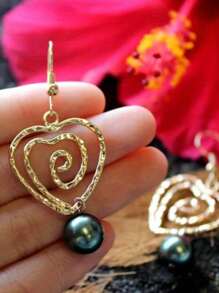 2 piezas Pendientes en forma de corazón hueco en espiral, pendientes dorados de estilo bohemio con perlas falsas de color verde pavo real, elegantes para mujer, aptos para uso diario, citas, verano, playa, fiesta, regalo de festival, regalo de joyería