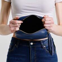 Genuine Leather Crossbody Bag Made In Italy - Navy Blue - View 4