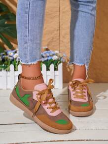 Teenager Casual Patchwork Sneakers, Minimalist Design, Lightweight And Comfortable Outdoor Sports Shoes