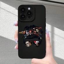 Funda de Teléfono Creativa de Moda para Chicas y Hombres con Estampado de Dibujos Animados de Horror, Negra, de Alta Gama, Tacto Mate, Antihuellas, Protección Completa de Cámara, a Prueba de Golpes y Anticaídas, Adecuada para 16/15/14/13/12/11/X/XR/XS/8//SE Plus Pro Series, Funda de Teléfono de Protección Completa - Colores mixtos - Ver 8