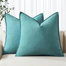 Local Delivery- Decorative Linen Pillow Covers 18x18 Inch Natural Beige ​Boho Farmhouse​ ​Neutral Couch Throw Pillows For Bed Pack Of 2 Accent Outdoor Pillowcase Modern Sofa Cushion Livingroom Home Decor - 綠松石 - 查看 1