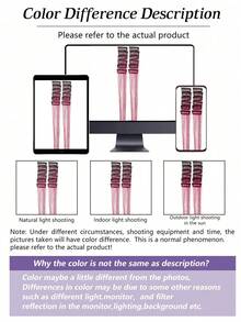 12pcs Clip-In Long Straight Synthetic Hair Extensions, Fashion Women Party & Christmas Gift: Gold Metallic Color Hair Extensions, 20 Inch Clip-In Colorful Glitter Hair Extensions, Fairy Theme Party Holiday Gift: Sparkling Hair Accessories - Red Violet - View 8