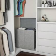 Two-Sided Fabric Laundry Hamper With Lid And Handles, Gray - Multicolor - View 5