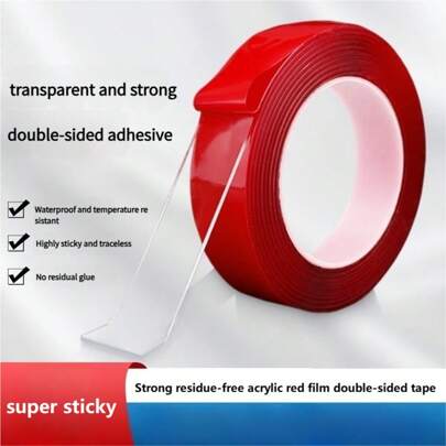 Fita dupla face superadesiva, adesivo acrílico transparente, fita dupla face acrílica vermelha forte e sem resíduos, adequada para porta-retratos, carros, transparência de alta adesão, fixação de carpetes, paredes de home office, artesanatos e pôsteres, pasta para decoração de Natal e feriados.