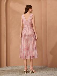 V-Neck Printed Chiffon Flared High-End Evening Dress