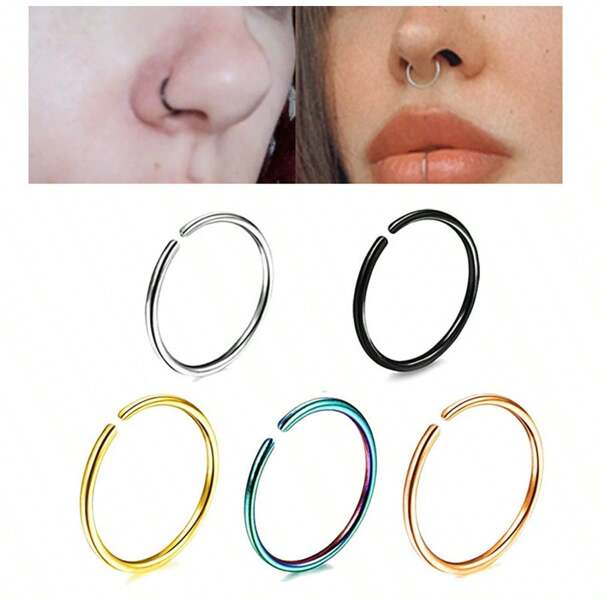 1 Peça Anel de Nariz/Piercing Septum de Aço Inoxidável Colorido Minimalista, Brinco Versátil Unissex para Uso Diário, Piercing de Lábio, Joia de Corpo para Presente