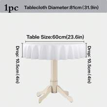 1pc Round Tablecloth, White, Machine Washable Linen-Polyester Decorative Tablecloth, Suitable For Dining Table, Party, Banquet And Wedding
