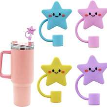 1/4/5/6/8件卡通硅胶杯吸管盖，可重复使用吸管盖密封防尘饮用吸管盖防溅吸管可爱盖配件家居房间装饰派对 - 彩色 - 查看 13