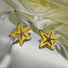 1 Pair Summer Fashion Enamel Drip Oil Starfish Stud Earrings, Suitable For Women Casual Beach Wear Decoration Earrings