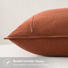 Local Delivery- Decorative Linen Pillow Covers 18x18 Inch Natural Beige ​Boho Farmhouse​ ​Neutral Couch Throw Pillows For Bed Pack Of 2 Accent Outdoor Pillowcase Modern Sofa Cushion Livingroom Home Decor - Rust - 查看 3