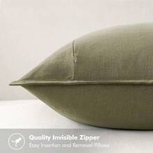 Local Delivery- Decorative Linen Pillow Covers 18x18 Inch Natural Beige ​Boho Farmhouse​ ​Neutral Couch Throw Pillows For Bed Pack Of 2 Accent Outdoor Pillowcase Modern Sofa Cushion Livingroom Home Decor - Light Olive Green - 查看 3