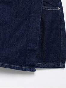 Seelio Spring/Summer New Arrival Women Denim Short Shirt & Double-Belted Skirt 2-Piece Suit - Dark Blue - View 7