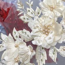 4/2pcs 3D Floral Lace Embroidered Appliques, Polyester With Shiny Sequins And Beads, Pink And White Flower Design, Suitable For Crafts, Wedding Bridal Decor, Home Decor, Art Supplies, Weaving, Embroidery Patches