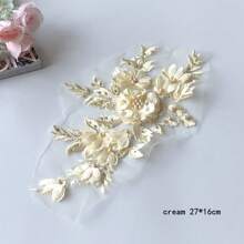 4/2pcs 3D Floral Lace Embroidered Appliques, Polyester With Shiny Sequins And Beads, Pink And White Flower Design, Suitable For Crafts, Wedding Bridal Decor, Home Decor, Art Supplies, Weaving, Embroidery Patches