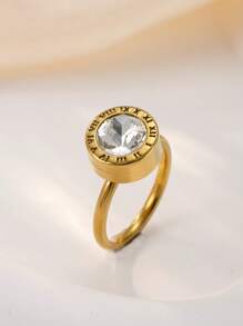 1 pieza Anillo de acero inoxidable chapado en oro de 18k con diamantes para mujer, accesorio elegante y de moda adecuado para uso diario, vacaciones, citas, regalo