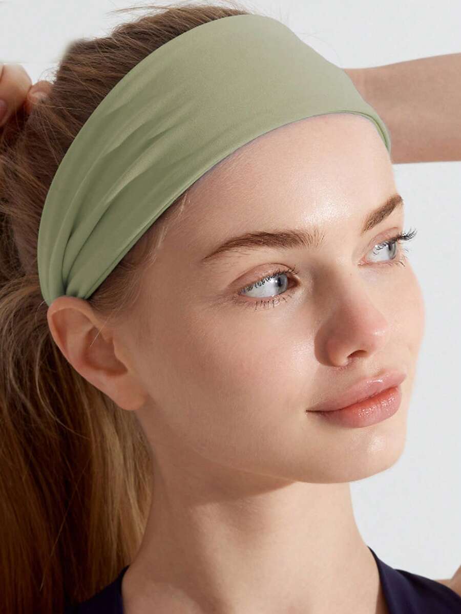 1 件装浅咖啡色纯色运动瑜伽头带，吸汗松紧带，男女通用跑步健身发带，女士发带，学校用品，大学，头带