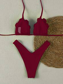 Bộ bikini Polovedo chính hãng mới về mùa Xuân/Hè, gợi cảm, thanh lịch, màu đỏ tía, họa tiết hoa, thích hợp cho nữ, đi biển, nghỉ mát, hẹn hò. - Màu Đỏ Sâu - Xem 3
