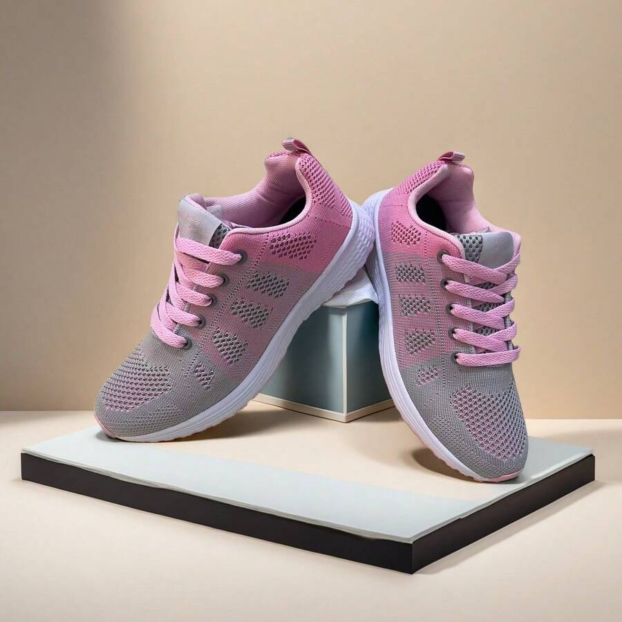 Women's Mesh Breathable Casual Sneakers Soft Bottom Running Shoes, Fashion Sports Shoes For Spring And Autumn - Pink - View 1