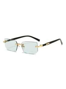 Colorful Square Fashion Glasses For Men, Narrow Frameless Fashion Glasses, Suitable For Summer Sun Protection, Beach Vacation, Outdoor Sports, Party, Self-Driving, Fishing, Cycling, Shopping And Taking Photos Accessories Back To School Fashionable Preppy School Look