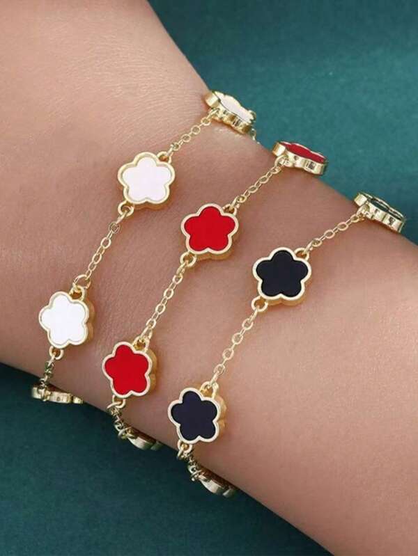 3pcs/Set New Arrivals Clover Flower Bracelet Set, European & American Cross-Border Hot Selling Floral Jewelry Accessories