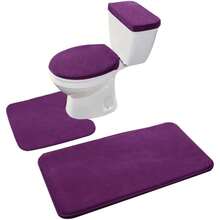 Entrega local - Juego de alfombra de baño de espuma de memoria Madeals de 3 piezas y alfombra de baño con tapa de inodoro y juego de cubiertas de tanque, color negro - Morado - Ver 1