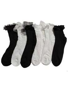 6 双迷人可爱的蝴蝶结和荷叶边设计中筒袜 - 日本时尚中筒风格 - 柔软舒适的女士长袜 - 为您的衣柜增添亮色，秋季 - 彩色 - 查看 10