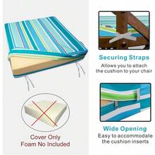 Local Delivery- Outdoor Cushion Slipcovers Waterproof 4 Pack Patio Chair Seat Cushion Covers With Zipper And Tie, 22 X 20 X 4 Inch, Replacement Cover Only - Stripes Turquoise - View 4