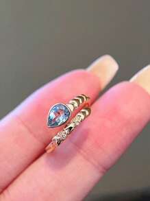 1pc Elegant S925 Sterling Silver Droplet Shaped Open Ring, Suitable For Women's Everyday Wear, Party, Valentine's Day And Birthday, Silver Jewelry Gift